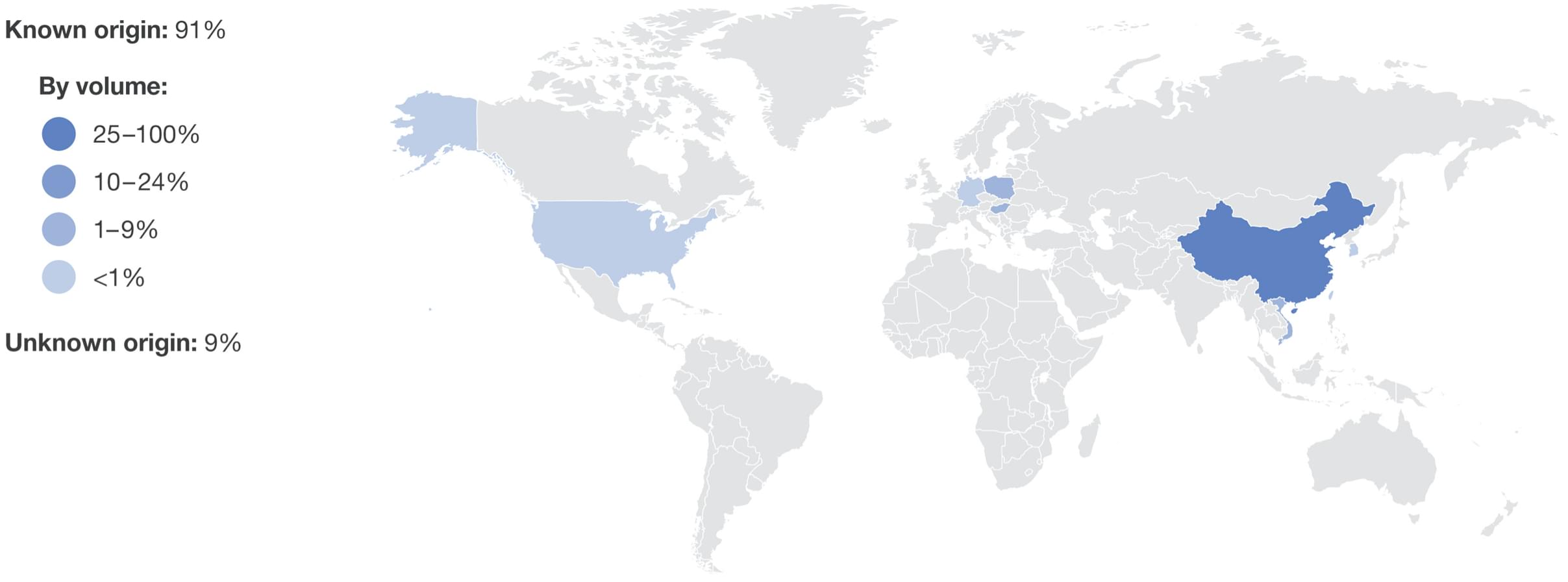 Map of Country of Origin for down participants in Textile Exchange