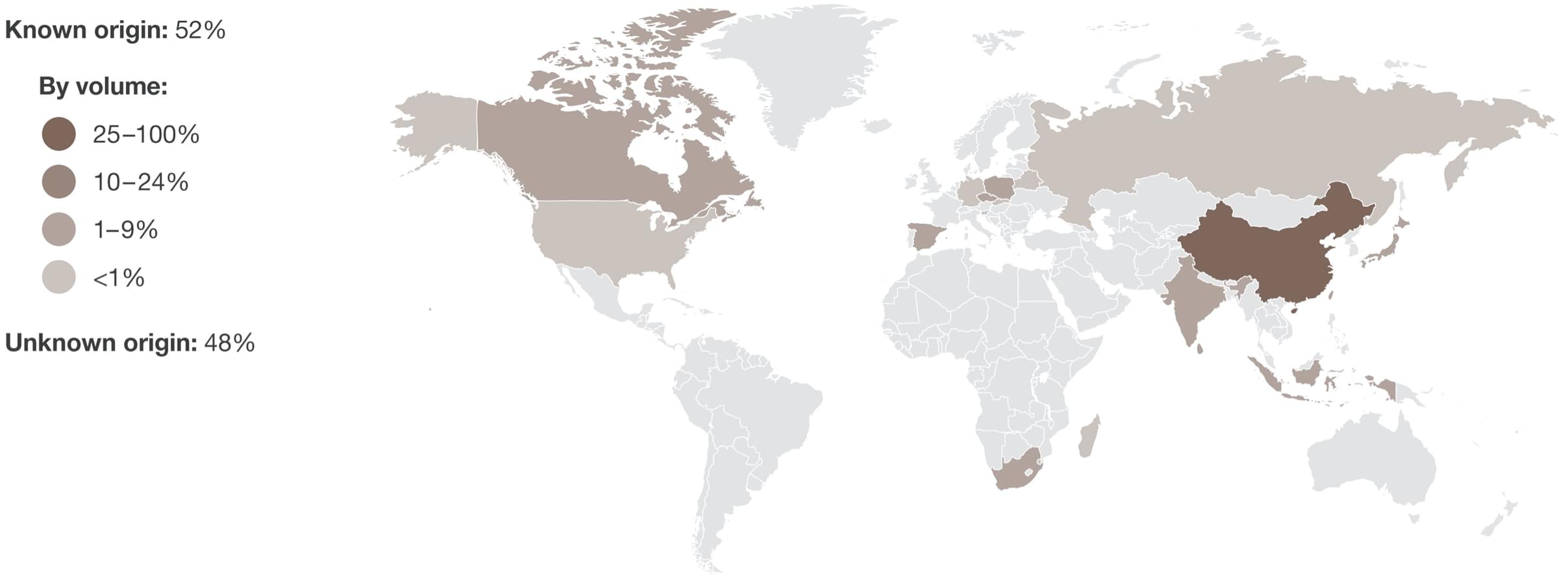 Map of Country of Origin for manmade-cellulosics participants in Textile Exchange